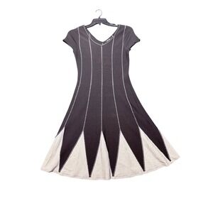 NIC+ZOE Fit & Flare Dress Women Small Black Excellent Contrast Stitch Knit